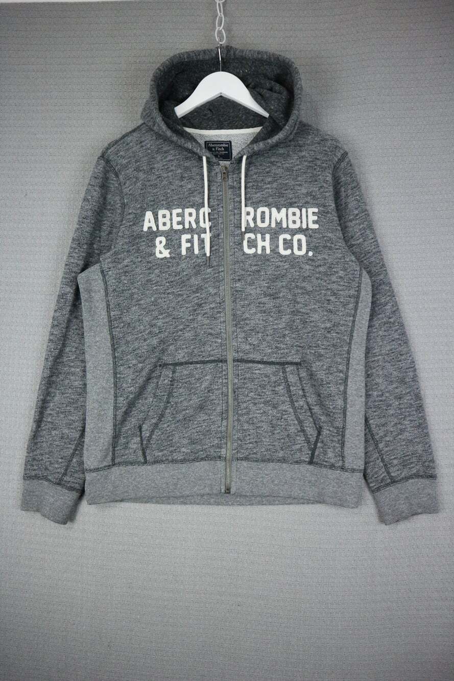 Abercrombie & Fitch Spellout Y2K Style Zip Up Hoodie Heather Grey